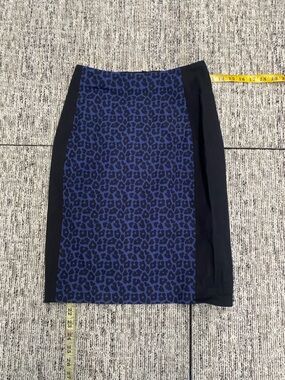 Blue Leopard Print Pencil Skirt with Black Side Panels